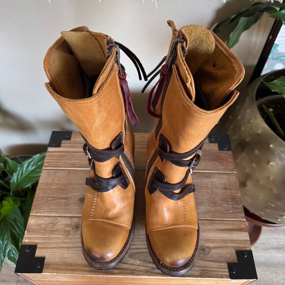 FREEBIRD Cora Genuine Leather Tan Brown Straps Silver Hardware Boots Size 7 - Picture 4 of 17